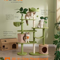 Feandrea Cat Tree, 68.1-Inch Tall Cat Tower, Multi-Level Plush Condo with Artificial Leaves, 3 Scratching Posts, 2 Pompoms with Bells, Grass Green and Camel Brown UPCT330C01