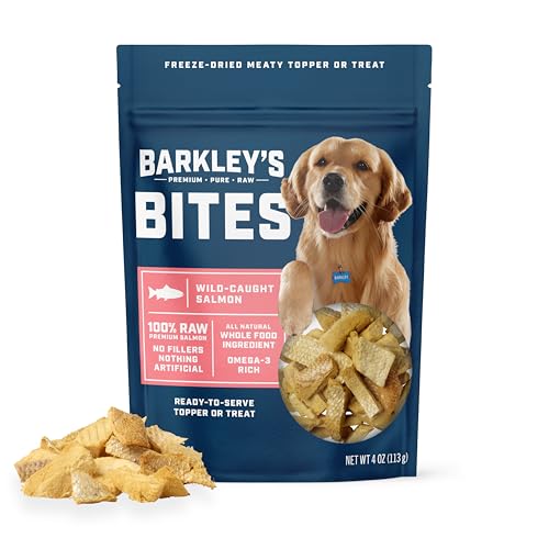 Barkley’s Bag Salmon Bites, Freeze Dried Dog Treats and Food Topper, Made with Wild-Caught Salmon, Bite-Sized Whole Pieces for Training Rewards, for All Dog Breeds, Ages & Sizes, 4 Oz Bag (1 Pack)