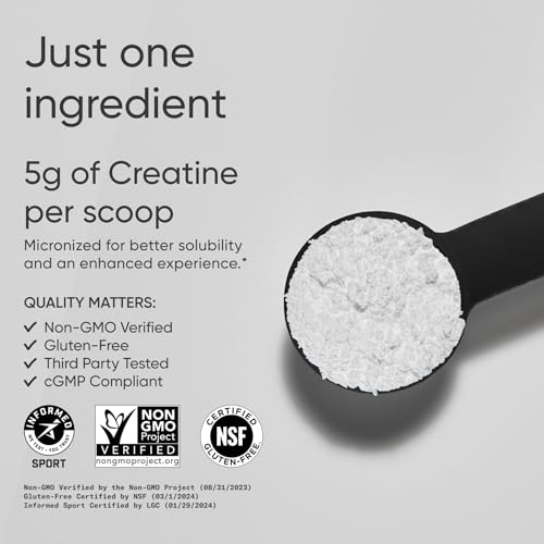 Sports Research Creatine Monohydrate - Gain Lean Muscle, Improve Performance and Strength and Support Workout Recovery* - 5 g Micronized Creatine - 17.64 oz