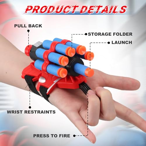 JONEG Web Shooters Toy for Kids 2 Pack, Toy for 3 4 5 6 7 8 Year Old Boy, Web Slinger with Spider Glove Launcher, Toys for Boys 4-6 6-8, Birthday Gifts