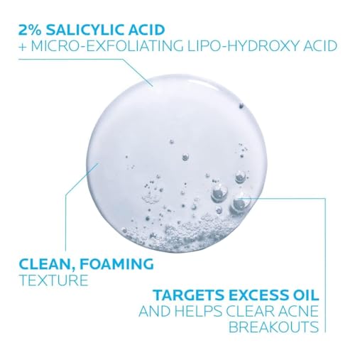 La Roche-Posay Effaclar Medicated Gel Cleanser, 2% Salicylic Acid Cleanser + LHA + Glycerin, Foaming Acne Face Wash, Helps Clear & Prevent Acne Breakouts, Oil Free, Targets Excess Oil
