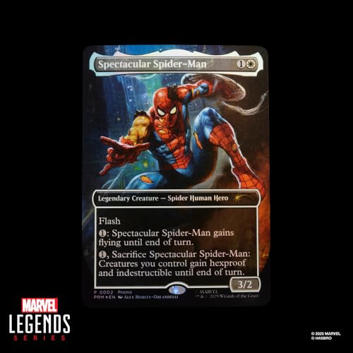 Marvel Legends Series Magic: The Gathering Battle-Damaged Spider-Man, 6-Inch Action Figure Toy & Exclusive Foil Collectible Card Game Trading Card