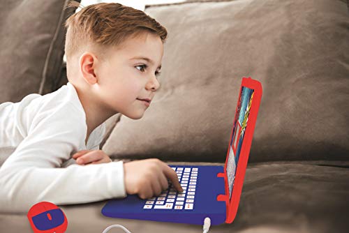 LEXiBOOK Spider-Man - Educational and Bilingual Laptop Spanish/English - Toy for Child Kid (Boys & Girls) 124 Activities, Learn Play Games and Music with Spiderman - Red/Blue JC598SPi2