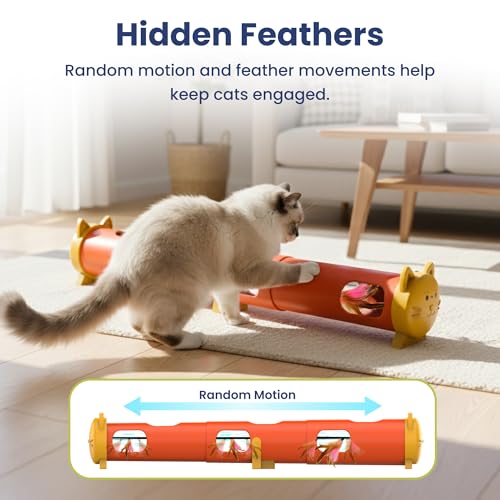 PAWSPIK Electric Feather Teaser Tube Cat Toy, Interactive Automatic Cat Toy for Indoor Cats, Smart Random Feather Play, Long Battery Life, Pet-Safe Materials (Large)
