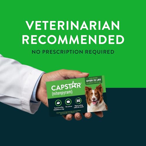 Capstar for Dogs (nitenpyram), Fast-Acting Oral Flea Treatment for Dogs Over 25+ lbs, Vet-Recommended Flea Medication Tablets Start Killing in 30 Minutes, 6 Doses | Ideal for Dogs 25+ lbs; Oral Tablet, No Mess; 6 doses; Fast Flea Knockdown