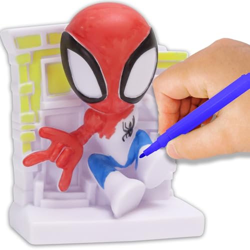Marvel Spidey Design A Vinyl – Marvel Spidey and His Amazing Friends DIY Coloring Toy – Washable Markers and Vinyl Figures Included – Creative Craft Kit for Kids Ages 4+