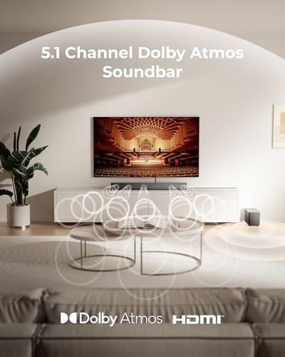 ULTIMEA 5.1CH Surround Sound Bar with Subwoofer, Dolby Atmos, VoiceMX, BassMX, APP, 300W Soundbar for Smart TV, Home Theater Surround Sound System for TV, Bluetooth 5.4, Poseidon M60 (2026 Model)