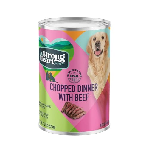 A Strong Heart Wet Dog Food, Chopped Beef Dinner — Real Beef & Chicken, Complete & Balanced for All Life Stages, Made in USA by Simmons Pet Food — 13.2 oz Cans, Pack of 12