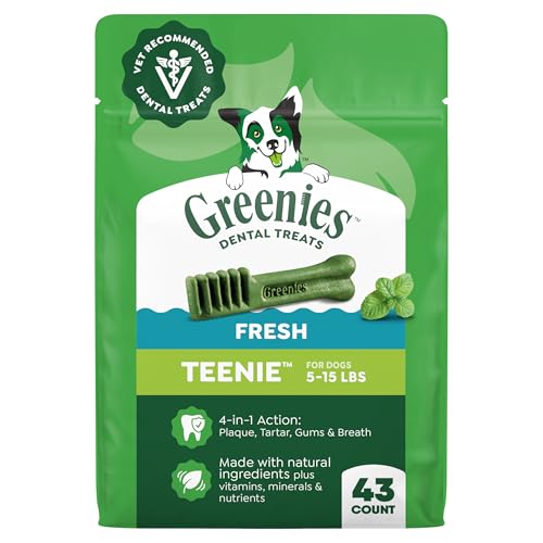 Greenies Dog Treats Veterinarian-Recommended Natural Dental Treats for Dogs, Teenie Size, Fresh Flavor, 12 oz. Pack, 43 Count