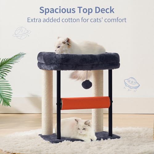 Hey-brother Cat Tree, Cat Scratching Posts with Bed, Sturdy Tower with Fully Sisal-Wrapped Columns and Plush Toy Ball for Indoor Kittens, 18.9 inches, Smoky Gray MPJ010SG