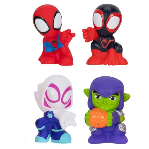 Marvel Spidey and His Amazing Friends Bath Toy Set - Spidey Wall Mount with Web Net and Four Bath Squirters
