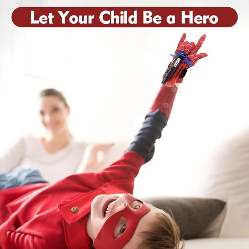 Xohny Spider Web Shooters with Gloves, Superheroes Wrist Launcher Toy, Funny Children Educational Toys, Party Cosplay Gift for Kids