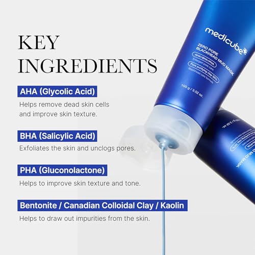 Medicube Zero Pore Blackhead Mud Facial Mask - Skin Cooling & Pore Tightening - 3 Minute Quick Dry Formula with AHA, BHA, PHA, and Pore-Purifying Clay - Korean Mud Mask 3.52 oz