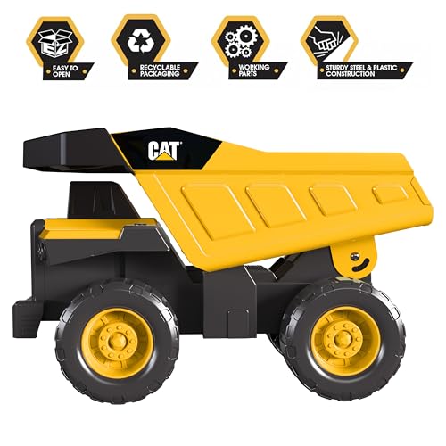 Cat Construction Toys, Real Steel Dump Truck – 12” Heavy Duty Steel Construction Toy with Realistic Working Dump Bed – Durable Vehicle for Indoor & Outdoor Play – Ages 3+