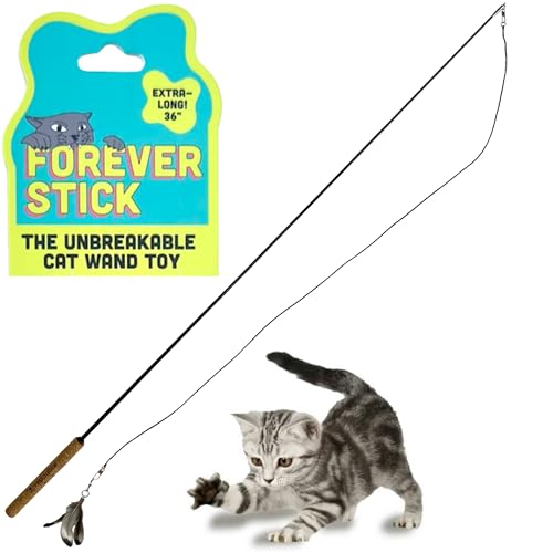 Forever Stick - The Unbreakable Cat Wand Toy, Durable Cat Toy Wand, Extra Long Cat String Toy, Cat Fishing Pole Toy for Bored Indoor Adult Cats, Cat Stick Toy, Cat Feather Wand, Cat Teaser Wand