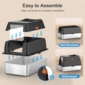 Stainless Steel Litter Box with Lid,Front Entry Top Exit Kitty LitterBox,Extra Large Enclosed Metal Cat Box with Litter Scoop & Litter Mat-Black