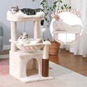 Cat Tree 32 Inches Small Cat Tree for Large Cats Adult Cat Tower with Scratching Post,15.7”Large Hammock and Self Groomer, and Removable Top Perch and Wide Condo for Indoor Cats-Beige