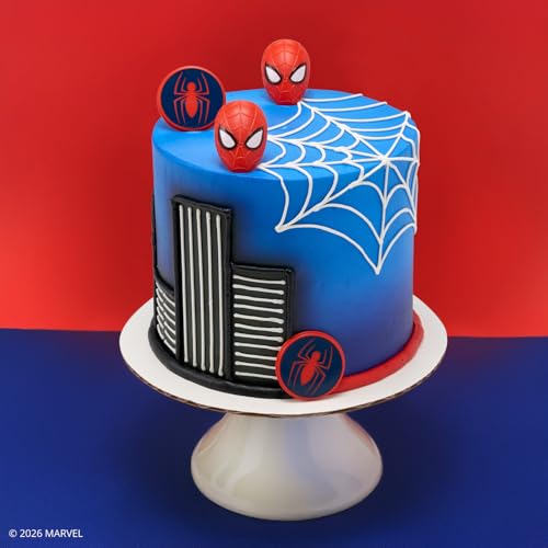 DecoPac Marvel's Spider-Man™ Spider and Mask Rings, Spider-Man Cupcake Decorations, Red and Blue Food Safe Cake Toppers – 24 Pack