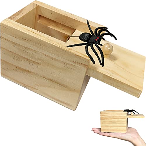 Spider Prank Box Gag Gift, Funny Surprise Gift Box Christmas White Elephant Gifts for Adults Men Women Birthday, Wooden Jump Scare Toys for Kids Ages 3-5-7 4-8-12 Year Old Boys Girls Stocking Stuffers