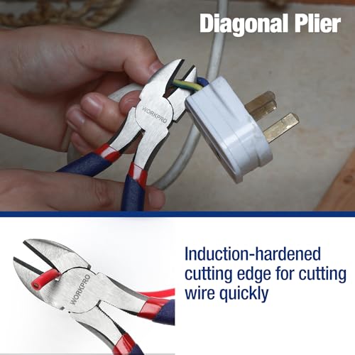 7-piece WORKPRO Pliers Set with Groove Joint, Long Nose, Slip Joint, Linesman, and Diagonal Pliers for DIY & Home Use