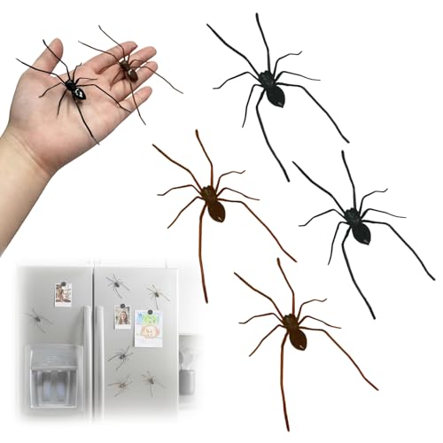4PCS 3D Spider Fridge Magnet, Realistic Spider Magnets - Cute Removable Magnetic Decals for Refrigerator, Car, Garage Door, Indoor Outdoor Decor, The for Lovers of Unique Decor (Black)