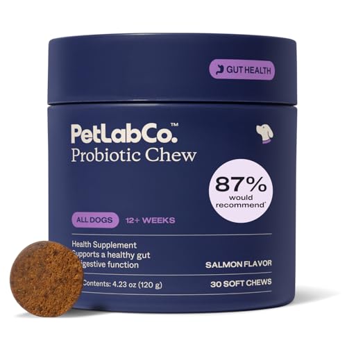 PetLab Co. Probiotic Chews for Dogs, 30 Soft Chews, Salmon | 8-strain probiotic blend with prebiotics to support digestive health, skin and seasonal allergy support