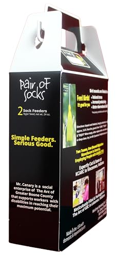 Mr. Canary Yellow 'Pair of Socks' Finch Sock Feeders, 2pk, Seed-Filled All-Season Feeders, 24oz Total