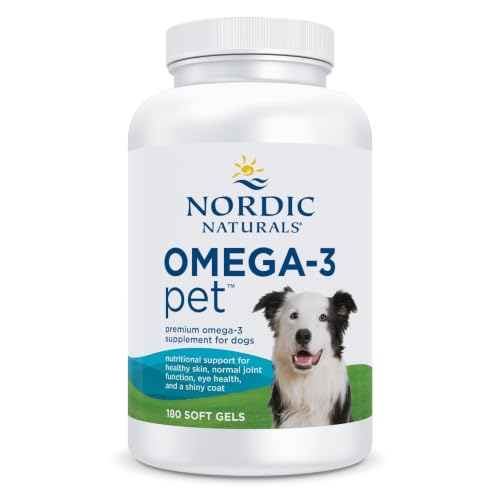 Nordic Naturals Omega-3 Fish Oil for Dogs with EPA + DHA - 180 Count | Easy-to-give soft gel capsules deliver 320 mg omega-3 per serving to support heart, skin, coat, and immune health in dogs