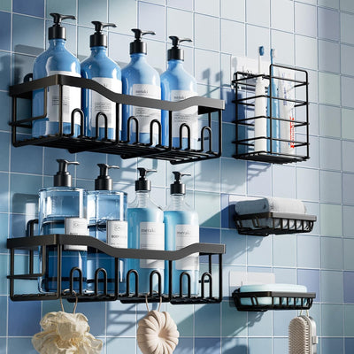 5-Pack Rustproof Stainless Steel Shower Caddy Set– No Drill Adhesive Bathroom Organizer, Space-Saving Shower Shelves for Apartment Essentials, Bathroom/Kitchen Storage Home Decor-L Size - Mart Station