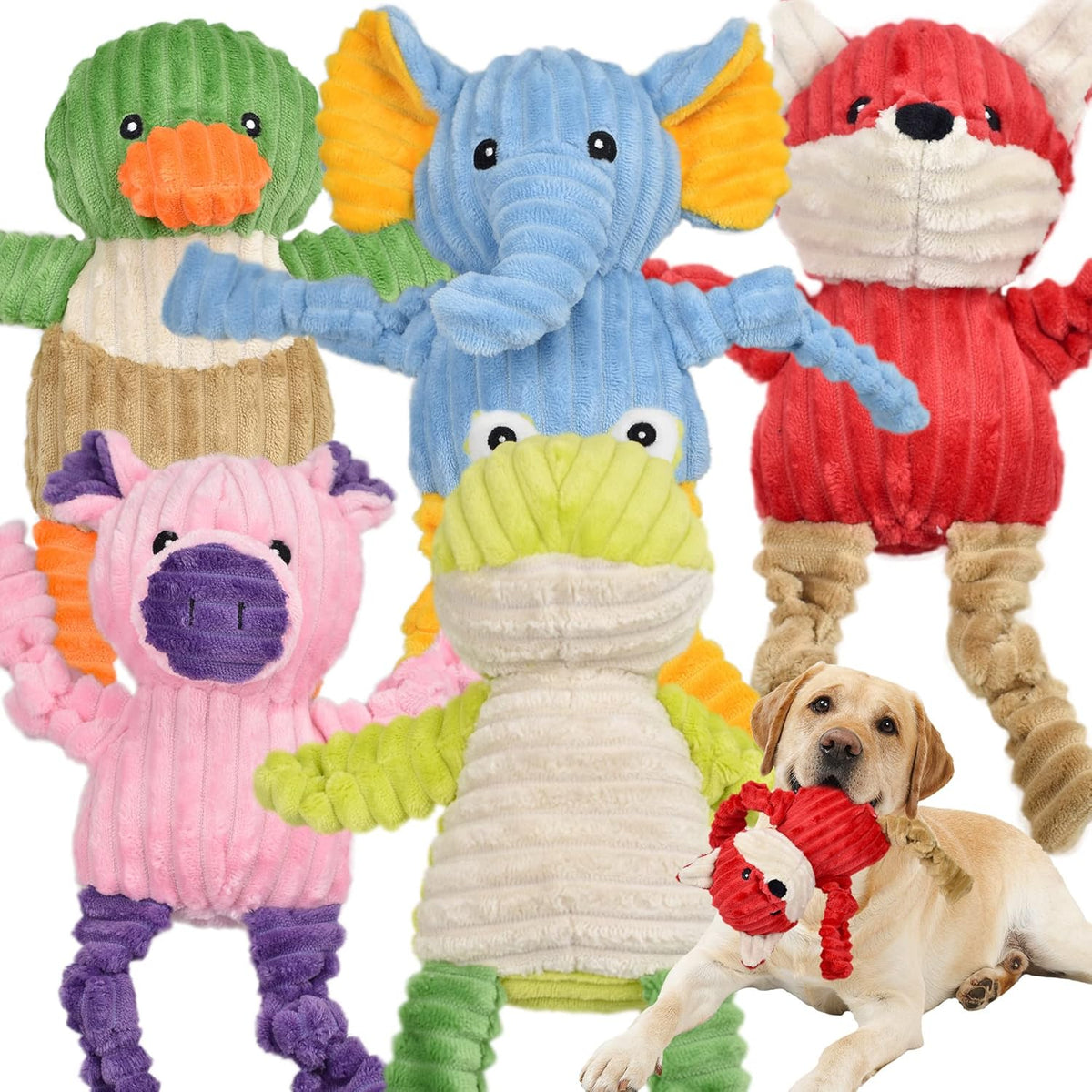 5 Pack Tough Dog Toys Stuffed Squeaky Dog Toys Assortment Plush Animal Dog Toy Value Bundle Puppy Pet Dog Toys for Small Medium Large Dogs - Mart Station