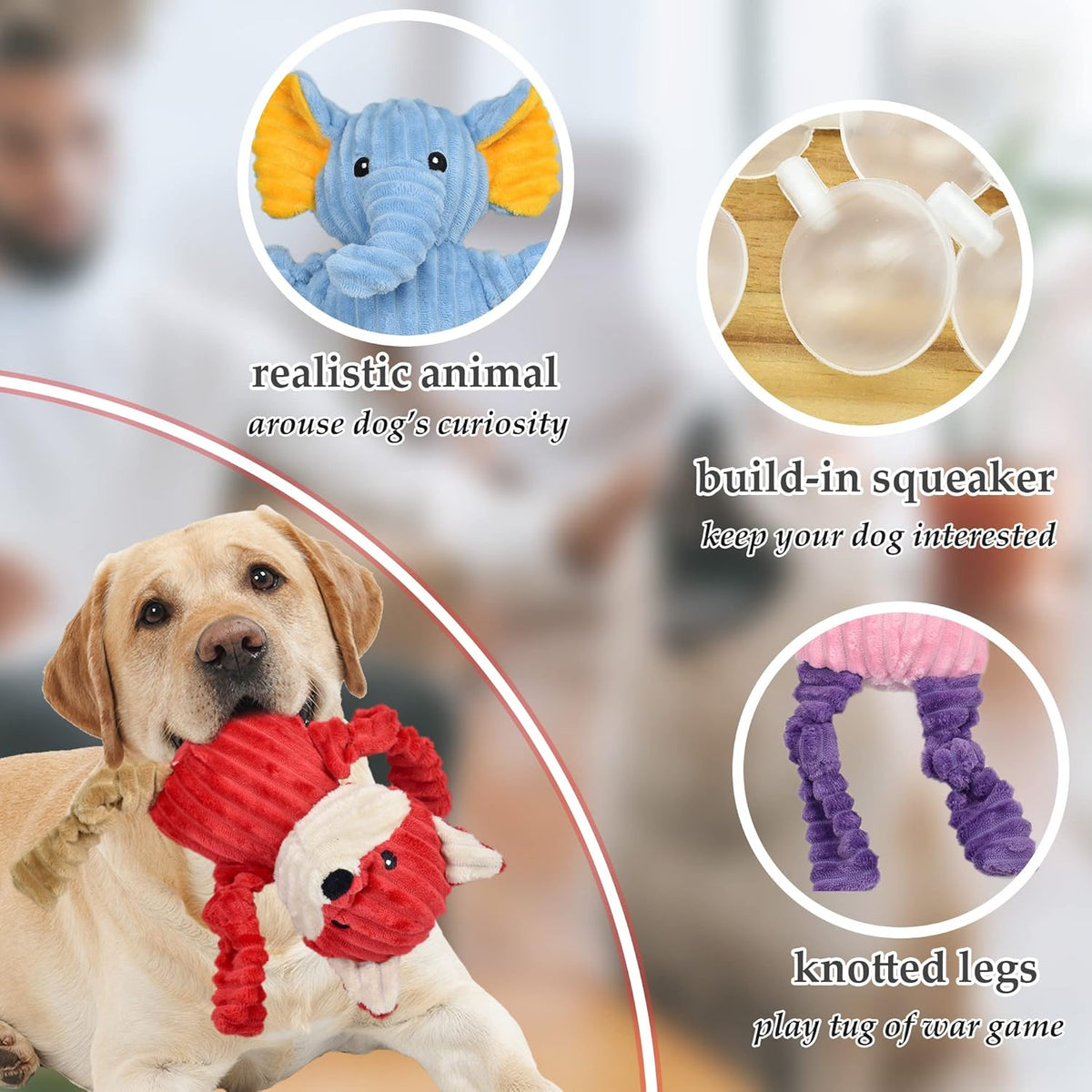 5 Pack Tough Dog Toys Stuffed Squeaky Dog Toys Assortment Plush Animal Dog Toy Value Bundle Puppy Pet Dog Toys for Small Medium Large Dogs - Mart Station