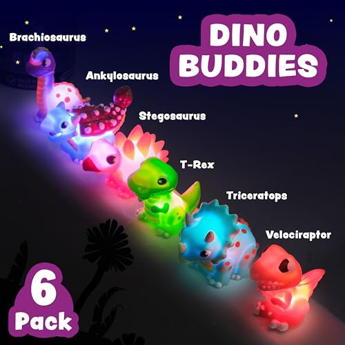 Tub Works® Dinos™ Dinosaur Light Up Bath Toys, 6 Pack | Water-Activated Light Up Toys Flash & Change Color | Easy-Grip Baby & Toddler Bath Toys | Sensory Bath Lights Watertight Bathtub Toys