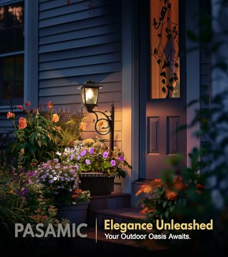 PASAMIC Solar Lamp Post with Planter, Large 11" Planter, 2 in 1 Outdoor Solar Planter Light, Waterproof Decorative Solar Light, Wall Mount or Freestanding for Front Porch, Patio & Garden, Warm White