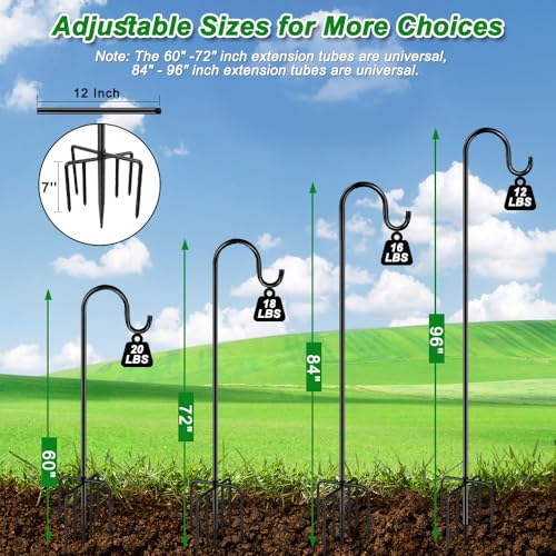 ANIDEER 72" Shepherds Hooks for Outdoor, Heavy Duty Garden Bird Feeder Pole for Hanging Bird Feeder, Plant Baskets, Solar Light Lanterns, Outdoor Plant Hanger Hook with 7 Base Prongs,1 Pack