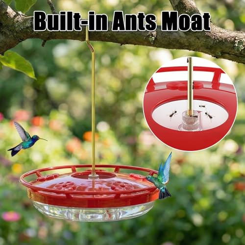 FEED GARDEN Hummingbird Feeders for Outdoors, 2 Pack 16oz Leak-Proof Dish-Style Nectar Feeder Built-in Ant Moat, 5 Feeding Ports, Wide Mouth Easy Clean, BPA-Free Garden Décor Gifts