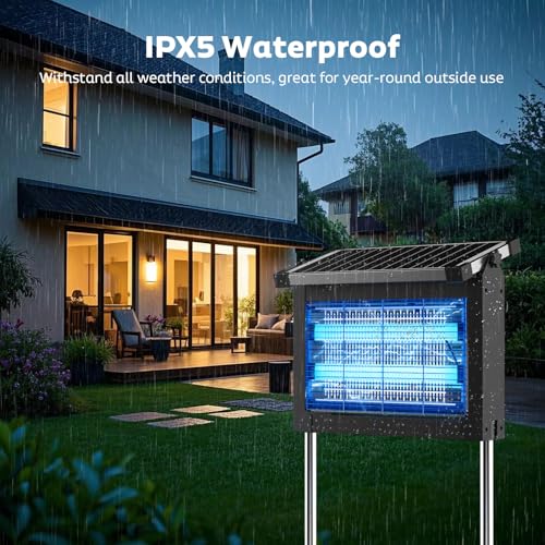 OnBeam Solar Bug Zapper Outdoor, 4500V Mosquito Zapper Fly Trap for Patio | 10W Solar Panel, IPX5 Waterproof, Auto Mode, Solar Powered, USB C Charging, Electric Rechargeable Mosquito Killer for Garden