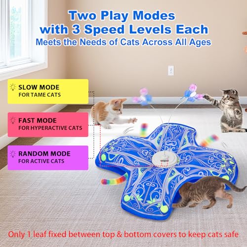 Interactive Cat Toys for Indoor Cats,[Newly Upgraded] Rechargeable Touch Activated Hide and Seek Kitten Toys for Bored Indoor Adult Cats with Fluttering (Blue)