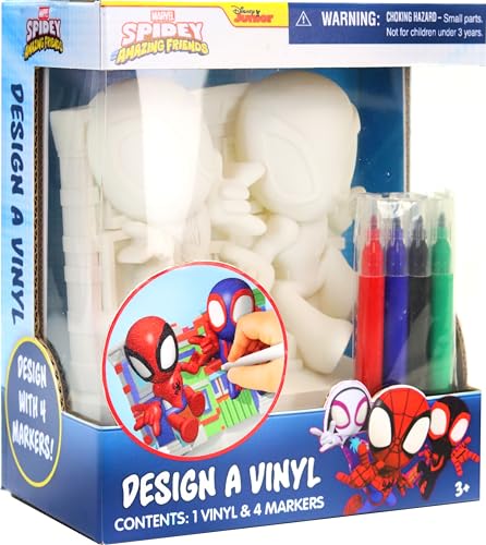 Marvel Spidey Design A Vinyl – Marvel Spidey and His Amazing Friends DIY Coloring Toy – Washable Markers and Vinyl Figures Included – Creative Craft Kit for Kids Ages 4+