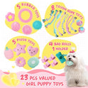 XIUGOAL Pink Puppy Toys for Boredom - 23 Pack Puppy Chew Toys for Teething, Interactive Dog Toys for Puppies, Cute Small Dog Toys with Treat Ball, Squeaky Dog Chew Toys and Ropes