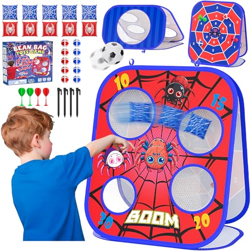 Spider Bean Bag Toss Game, 3-in-1 Cornhole Board Outdoor Toys for Kids, Family Party Activity Toddler Yard Backyard Beach Lawn Party Camping Game Toys for 3 4 5 6 7 8 Year Old Boys Girls Birthday Gift