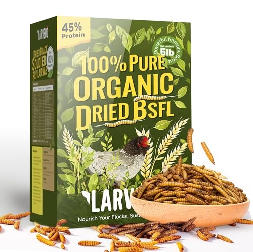 5LB Non-GMO Dried Black Soldier Fly Larvae for Chickens 45% Protein High Calcium Chicken Feed Alternative to Mealworms, Dried BSF Larvae Chicken Treats for Laying Hens Ducks Birds Reptiles
