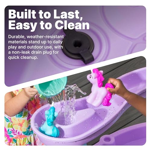 Step2 Rain Showers and Unicorns Water Table, Kids Water and Sand Activity Sensory Playset, Summer Outdoor Toys, 13 Piece Water Toy Accessories, for Toddlers 1.5+ Years Old, Blue & Purple