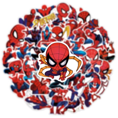50pcs Spiderman Stickers for Water Bottle, Cool SuperHero Movie Waterproof Vinyl Decal for Kids Teen Adult Laptop Skateboard Phone Travel Case Bike Guitar Computer