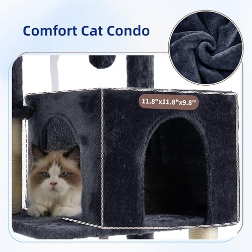 Gitelsnour Cat Tree, Cat Tower for Indoor Cats, 43.3 inch Cat Tree Tower with Sturdy Steel Tube, Hammock, Cat Condo for Small Cats and Kittens, Scratching Post, Smoky Gray GCT004SG