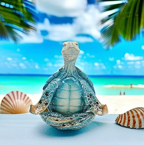VVGIFTS Sea Turtle Meditation Zen Yoga Coastal Beach Resin Statue for Decor | Perfect bathroom decor and for home desk or shelf decoration ornament ,So well made, perfect size, beautiful vibrant colors.
