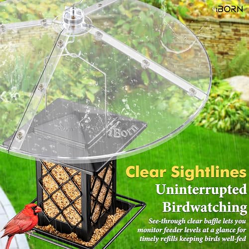 iBorn Baffles for Bird Feeders, 19.5” Oversized Bird Feeder Cover for Rain Guard, Birds Feeders Squirrel Guard, Full Protection for Outdoors, Polycarbonate(PC), Pack of 1, Transparent