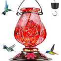 BOLITE Hummingbird Feeder, Hand Blown Glass Hummingbird Feeders for Outdoors Hanging with Ant Moat, 5 Bee-Proof Ports, Leak-Proof, 360° Perch, 22oz, Red, Gifts for Women Men, Gifts for Mom Dad