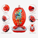 Muse Garden Glass Humming Bird Feeders for Outdoors - 27OZ Blown Glass Hummingbird Feeder - Unique Gift Mom Women Grandparents, Outdoors Hanging Garden Decor, Includes Ant Moat & Brush, Red Swirl