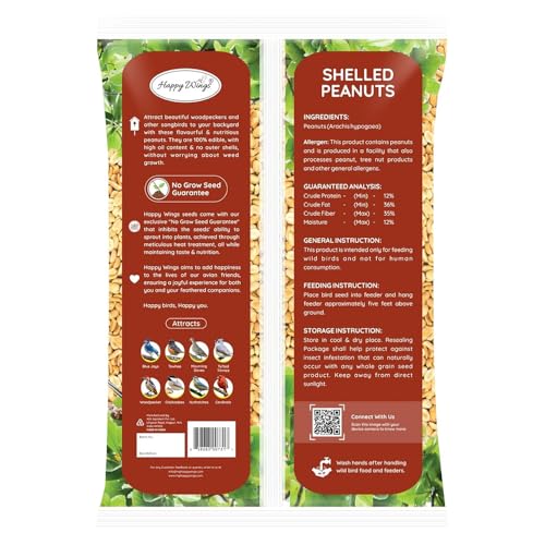Happy Wings Shelled Peanuts Seeds Wild Bird Food - 5 Pounds I No Grow Seed I Bird Seed for Wild Birds