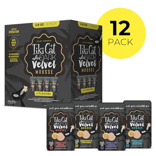 Tiki Cat After Dark Velvet Mousse Wet Cat Food, Variety Pack, 2.8 oz. Pouch (Pack of 12)